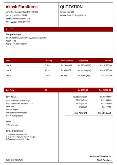 Furniture Quotation Format Download | Free Quotation Template For ...