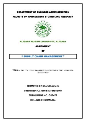 Supply Chain Management - SUPPLY CHAIN MANAGEMENT " Is the strategic ...