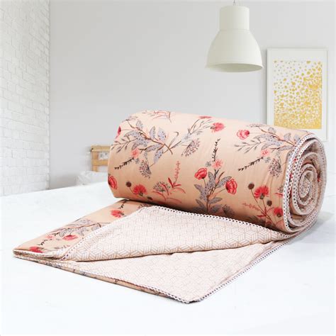 Buy Cozy Cotton Reversible Dohar with IRIS Designer Border in Peach by ...