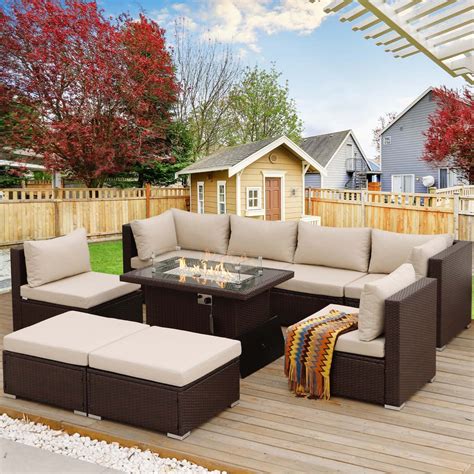 Amazon.com : NICESOUL® 9 Piece Outdoor Patio Furniture with Fire Pit ...