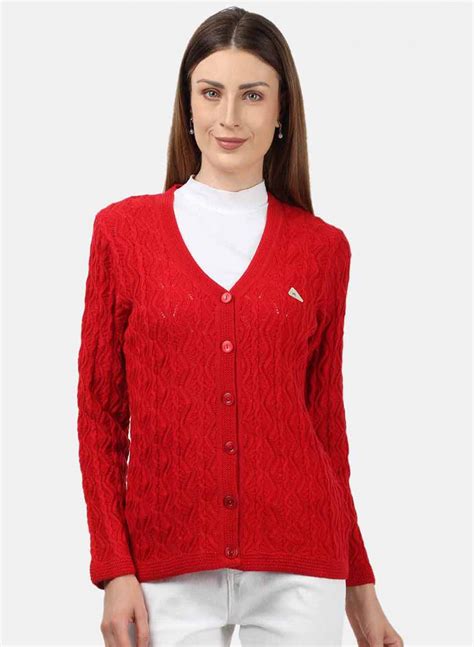 Buy Women Red Self Design Cardigan Online in India - Monte Carlo
