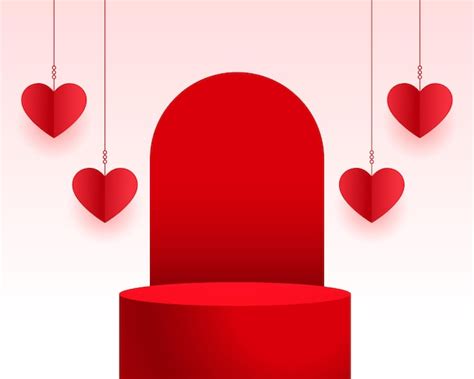 3d podium platform with paper hearts for valentines day | Free Vector