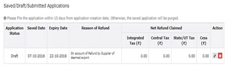 GST RFD-01A- On account of Refund by Supplier of deemed export