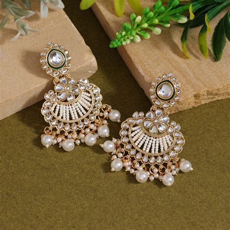 White Color Kundan Earrings – Eindiawholesale