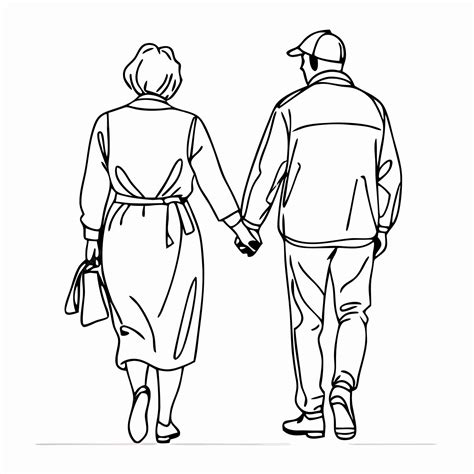 A man and a woman holding hands and walking in a line | Premium Vector