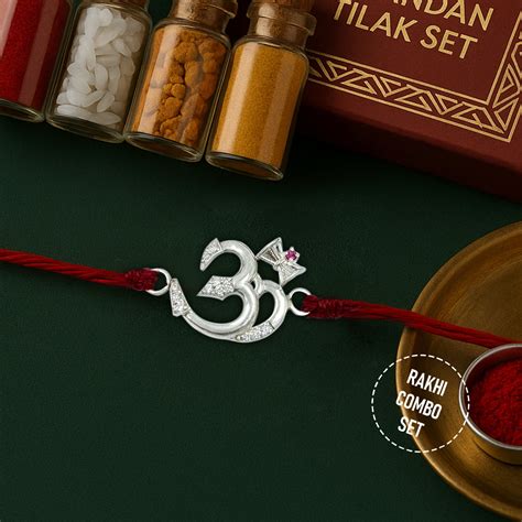 Pure 92.5 Silver Hindu Om Rakhi with Chandan Tilak Set – Unniyarcha