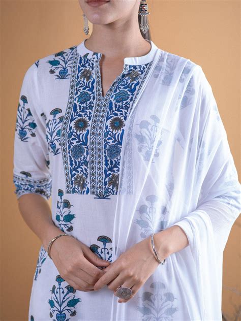 Buy White Printed Cotton Suit Set Online at $41.00 USD | ShopLibas
