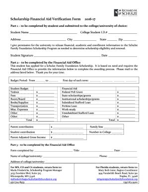 Fillable Online schulzefamilyfoundation Financial Aid Verification Form ...