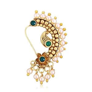 Buy Vighnaharta Gold Plated Green Pearls (Moti) with CZ stone Alloy ...