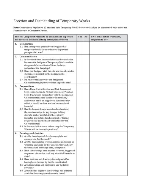 Image result for Temporary Works Supervisor Checklist