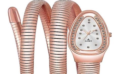 Buy Aglance 9500 New Rose Gold Women Snake Watch Metal Strap Watch for ...