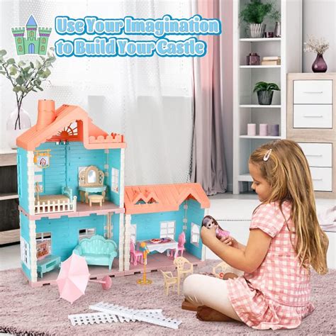 Buy OENUX Kids Doll House, 2-Stories Dreamhouse Playing House with ...