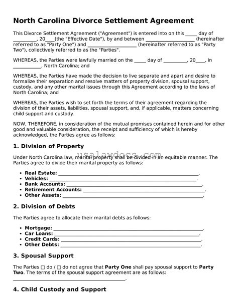 Free North Carolina Divorce Settlement Agreement Template ᐈ Simple PDF Form