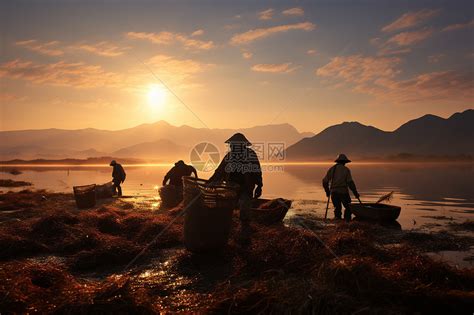夕阳下的打鱼人高清图片下载_红动中国