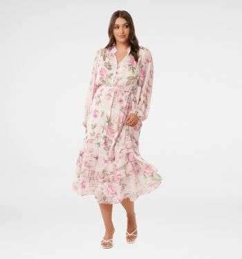 Buy White Hudson Embroidered Ruffle Midi Dress