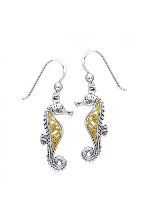 Pendientes Largos Caballito de Mar Celta con Oro