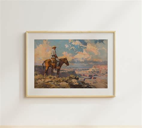 Vintage Western Man on a Horse Painting, Western Art Print, Cowboy Art, Living Room Decor, Large ...