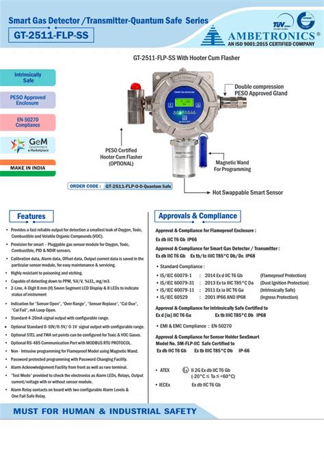 Gas Detectors - Gas Detector with LCD Display GT-2511-FLP Ambetronics ...