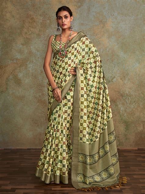 Buy Multi Colour Handloom Silk Floral Print With Sequence Weaving In ...