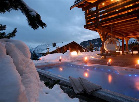 Download wallpaper snow, chairs, Jacuzzi, houses, mountains., section ...