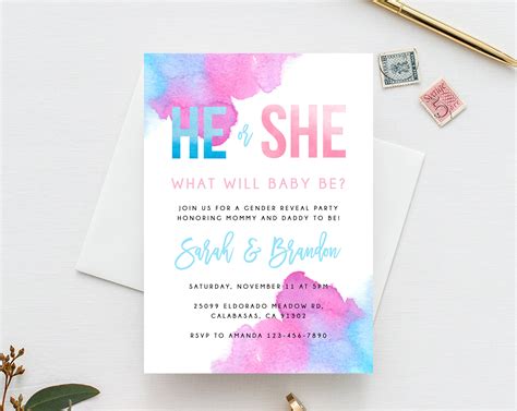 DIY Invites Instant Download Gender Reveal Invites Cute Gender Reveal ...