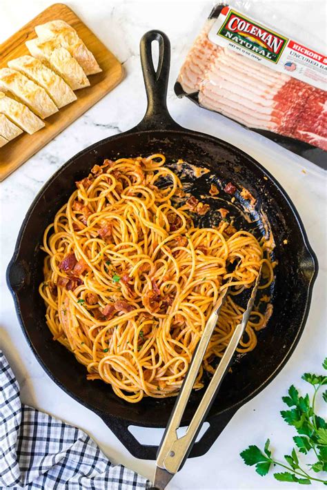 Creamy Spaghetti with Bacon | Get On My Plate