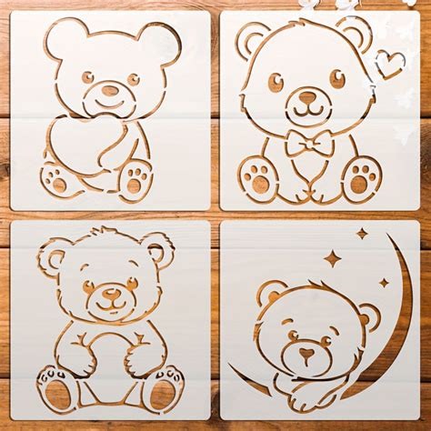 Buy 4 Pcs Bear Stencil Reusable Painting Templates on Cliths