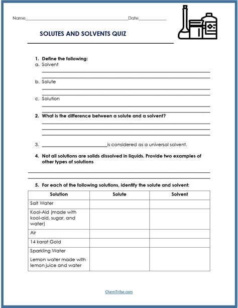 Solute And Solvent Worksheet Activity No. 1: THE COMPONENTS OF A