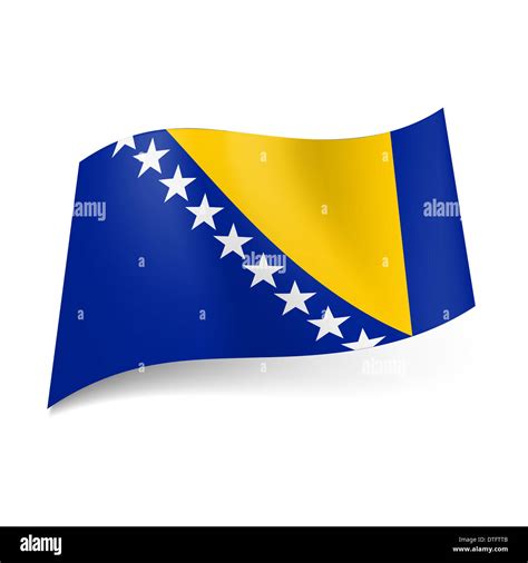 National flag of Bosnia and Herzegovina: yellow triangle and white stars on blue background ...