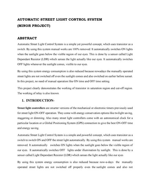 Automatic street light control - AUTOMATIC STREET LIGHT CONTROL SYSTEM ...