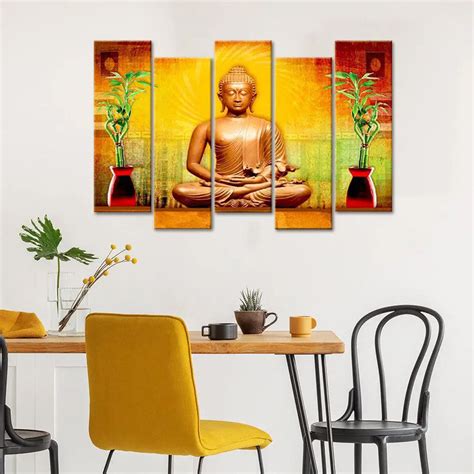 Golden Lord Buddha The Symbol of Peace Wall Mount Multi Framed Canvas ...