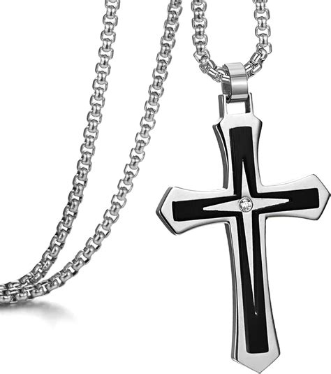 Buy MADURIAO Men's Cross Pendant Stainless Steel Crucifix Necklace Men ...