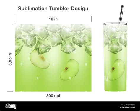 Realistic Apple drink pattern with ice cubes. Seamless sublimation ...