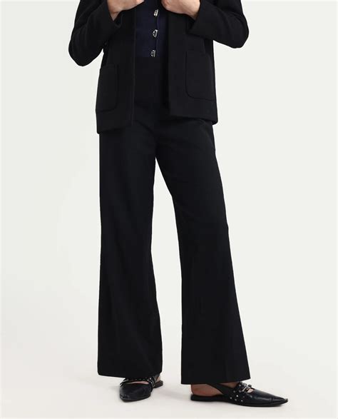 Rareism Women Wido Black Polyester Blend Button Closure Wide Leg Fit P