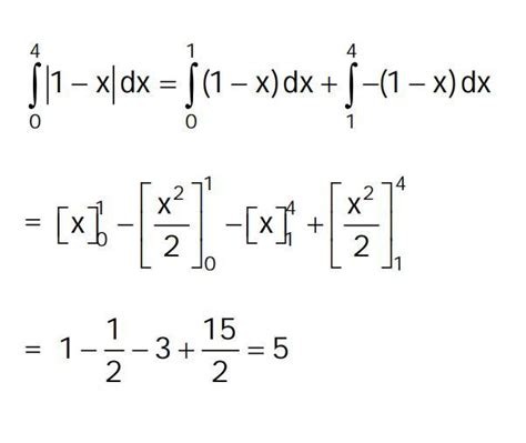 Find the value of integration|(1 - x)|.dx limit 0,4 - Brainly.in