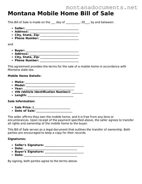 Montana Mobile Home Bill of Sale Form • Montana Documents