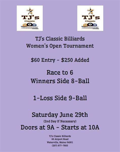 Maine State Ladies Open Tournament, TJ's Classic Billiards, Waterville ...