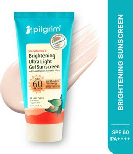 Pilgrim Sunscreen - SPF 60 PA++++ Vitamin C Brightening Ultra Light Gel ...