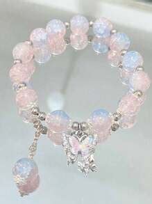 1pc Simple Grey Moonstone & Natural Cat Eye Crystal Beaded Bracelet ...