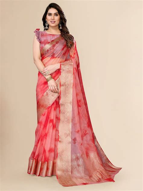 FABMORA Tie and Dye Dyed Zari Organza Saree - Price History