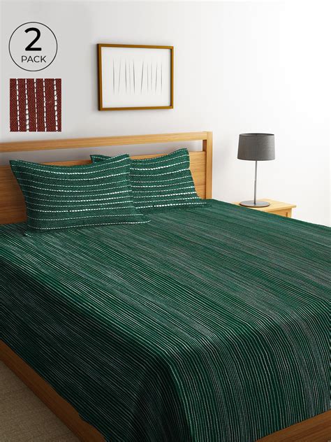 KLOTTHE Set of Two Multi Cotton Geometric Double King Bed Covers With ...