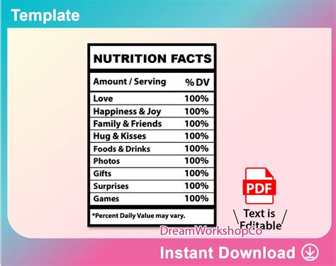 Editable Nutrition Facts Template, PDF, Printable - Etsy UK