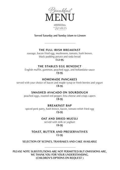 Restaurant Menus | The Stables Groomsport
