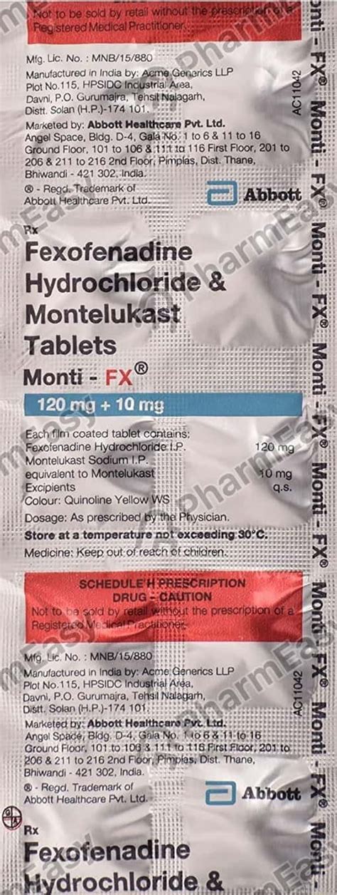 Montina Fx Strip Of 10 Tablets: Uses, Side Effects, Price & Dosage ...
