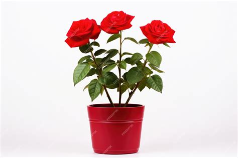 Premium Photo | Red Rose Plant in a Pot Isolated On White Background