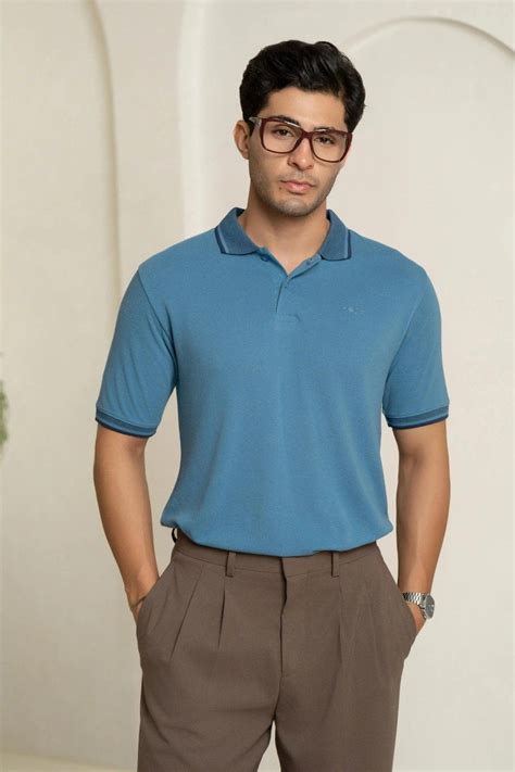 Blue Heaven Bamboo Cotton Polo T-Shirt – Jacquard Collar – Minus One