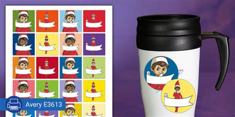 Rainbow Christmas Elves Blank Name Stickers Editable Customise Label Cheeky