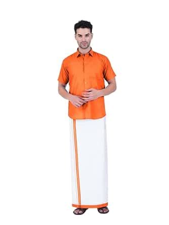 Buy PRAKASAM COTTON Mens Cotton Plain Colour Shirt with Matching Border ...