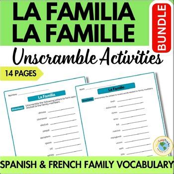 Spanish & French Family Unscramble Words Vocabulary Activity Printables