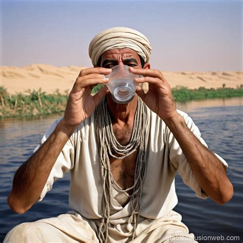 Egyptian Man Drinking from the Nile | Stable Diffusion Online